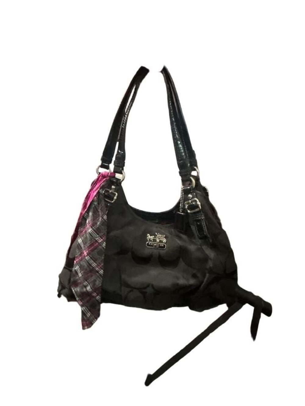 COACH Black Op Art Signature Fabric Madison Maggie Shoulder Bag
